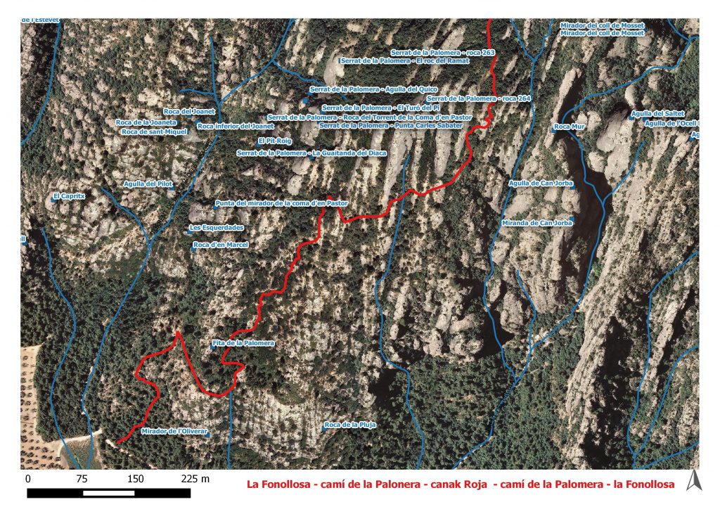 La Fonollosa - camí de la Palaonera - canal Roja - camí de la Palomera - la Fonollosa. Cartografia Institut Cartogràfic i Geològic de Catalunya