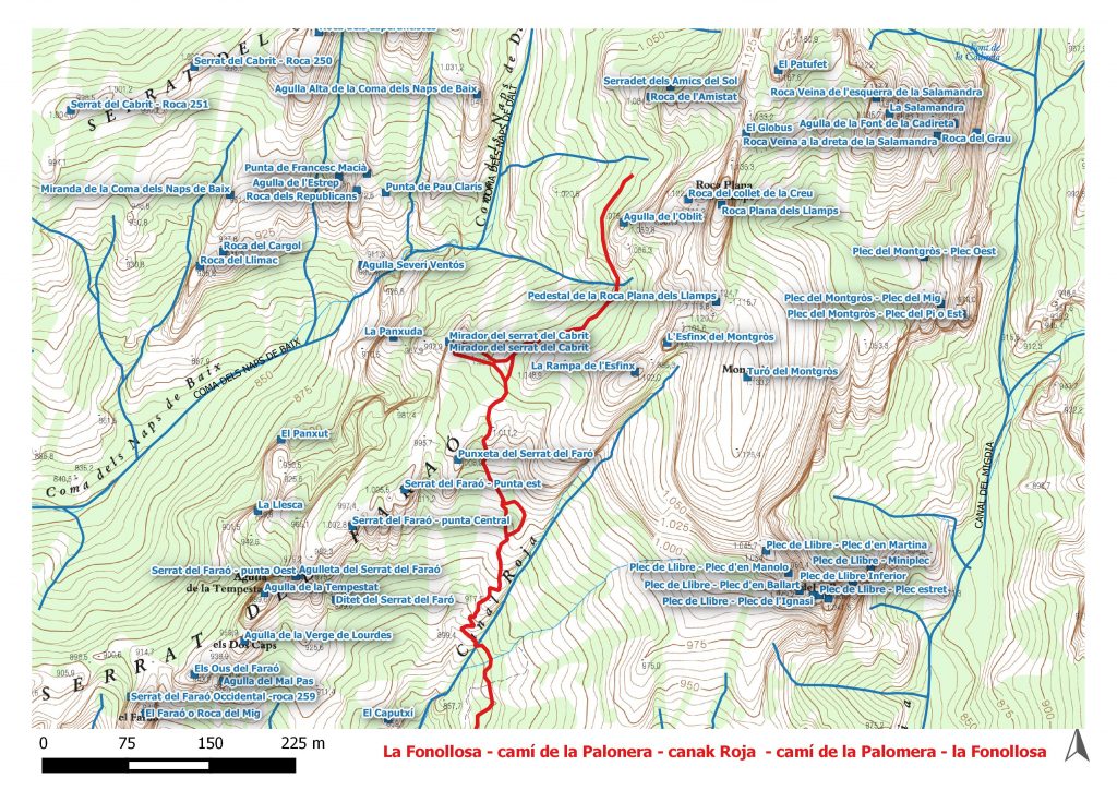 La Fonollosa - camí de la Palaonera - canal Roja - camí de la Palomera - la Fonollosa. Cartografia Institut Cartogràfic i Geològic de Catalunya